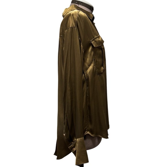 Anthropologie | Olive Split Back Satin Blouse | Size S - Picture 2 of 11